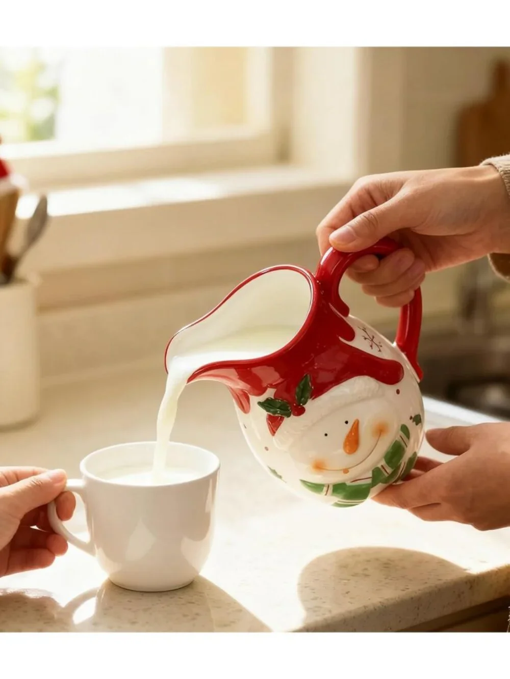 Large 58 OZ Porcelain Jug - Festive Holiday Pitcher for Milk, Cream, Juice